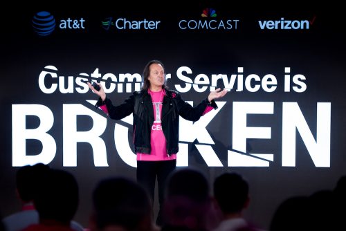 T-Mobile CEO John Legere addresses the audience at T-Mobile’s Un-carrier NEXT event at the T-Mobile Charleston Customer Experience Center on Wednesday, August 15, 2018
